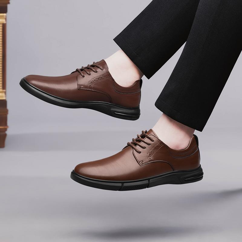 Fashion 2024 Mens Dress Leather Shoes Slip on genuine Leather Mens Casual lace up Oxford Shoes Business Male Footwear Pointed Toe Shoes
