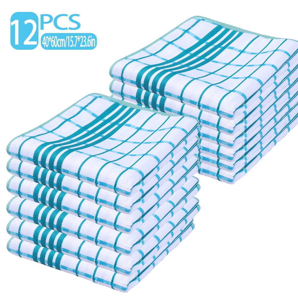 Checkered Kitchen Absorbent Cleaning Cloths, 6/12 Set, Household Dishcloths and Tablecloths, Easy-to-clean Household Cloths.