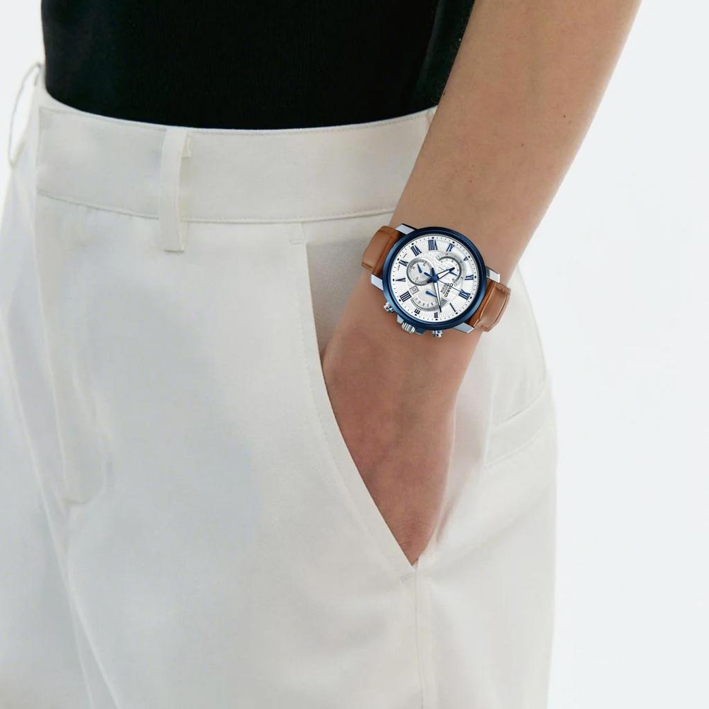 Casio 50M Water Resistant Quartz Movement Leather Strap Watch Men watches White BEM-520BUL-7A2