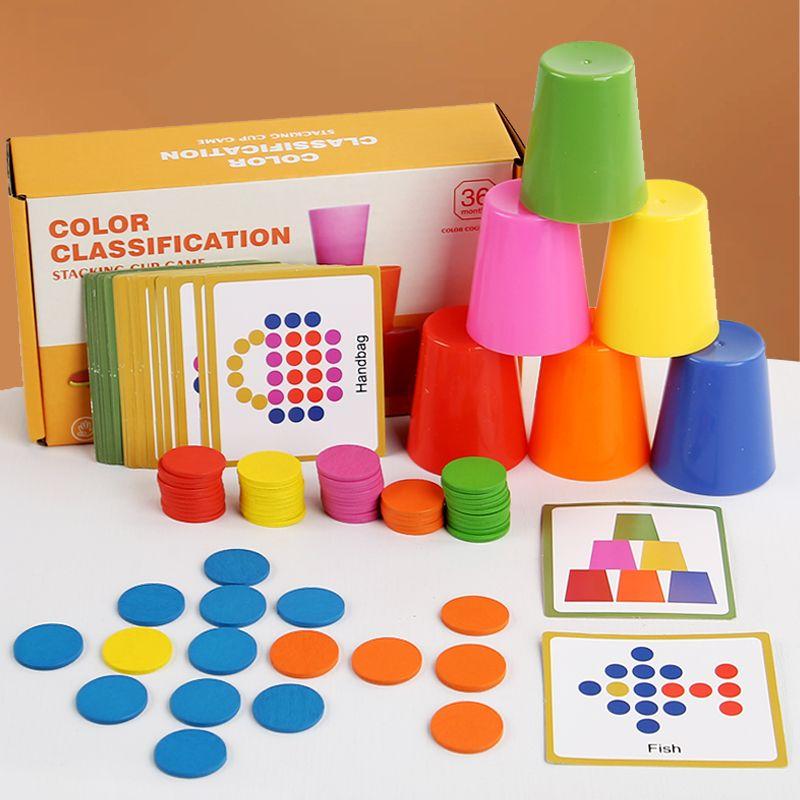 

Baby Distinguish Cognitive Color Classification Cup Jenga Enlightening Early Education Concentration Training Kids Educational Toys MY-Color Classification Stacking Cup
