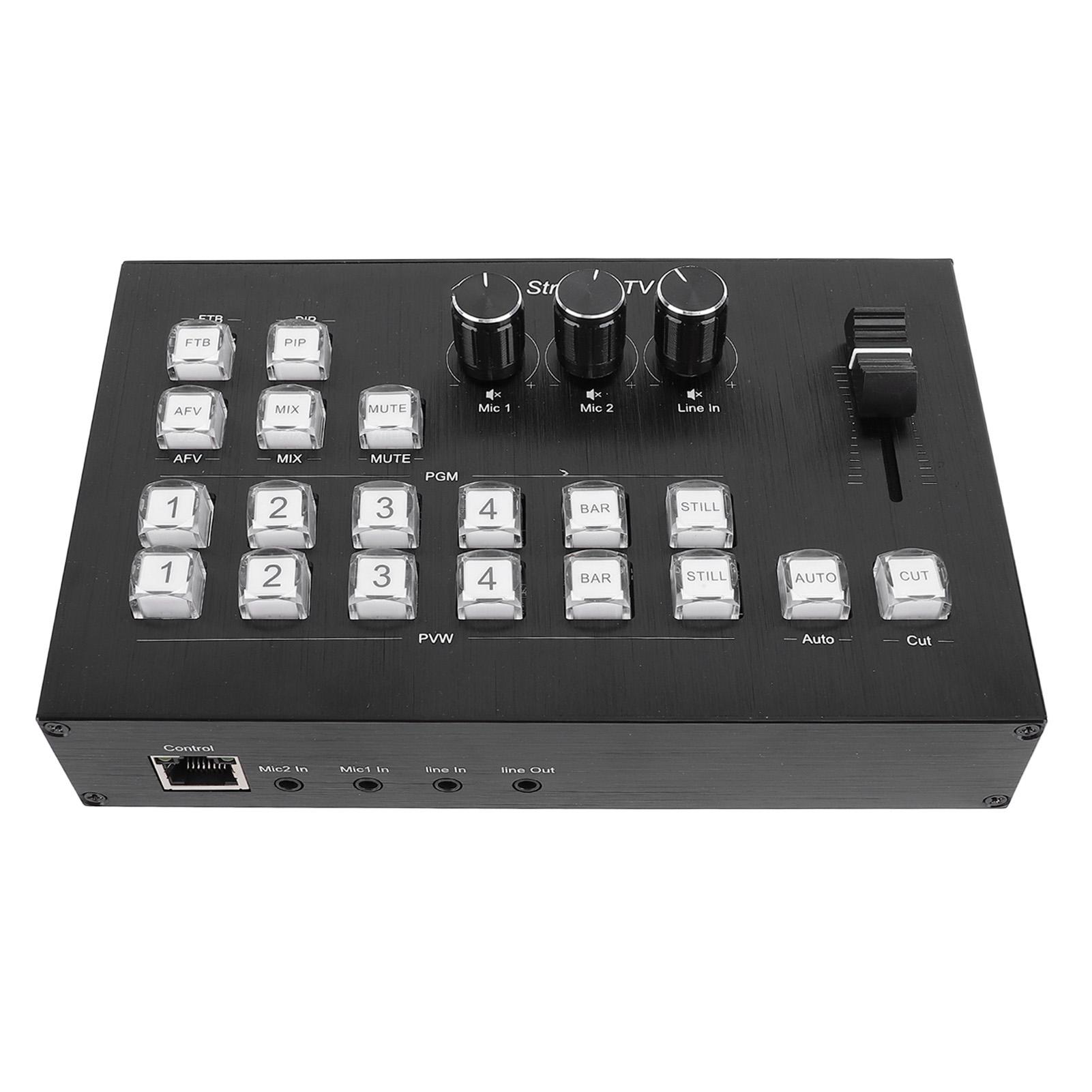 

HD Мультимедийный коммутатор потоковой передачи в реальном времени 4 входа 2 выхода 3,5 мм стерео видеомикшер коммутатор для реального времени