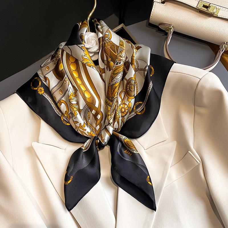 Szalik 100% Jedwab Damski Jedwab Morwowy Luksusowy Wysoka Jakość Kwadratowy Modny Nadruk Chustka do Włosów Chustka na Szyję Szal Damski Zawijki Hidżab Bandana Szaliki