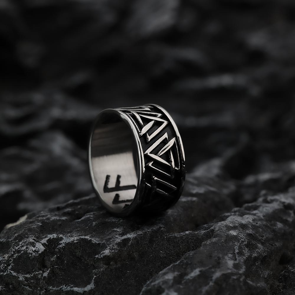 European and American Jewelry Men's Stainless Steel Ring Viking Text Crow Retro Stainless Steel Personality Ring