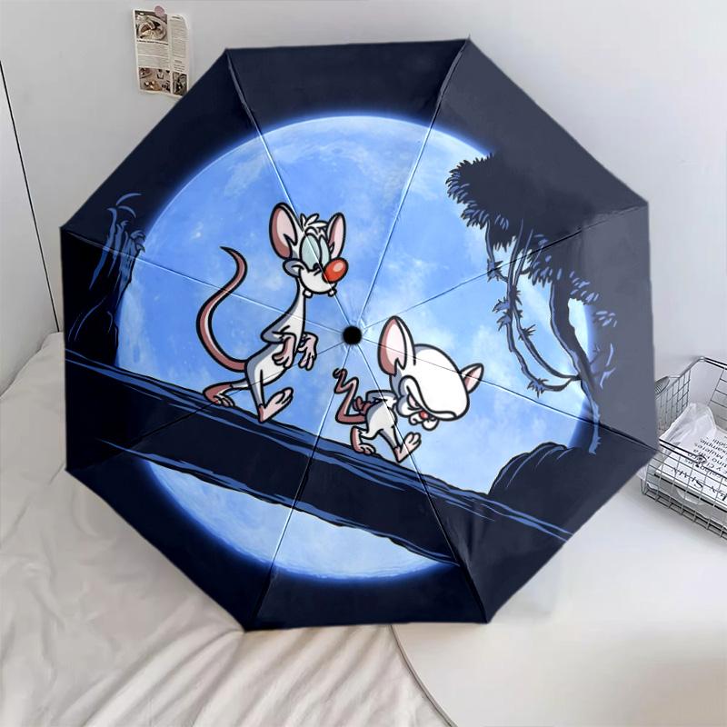 Pinky and the Brainpattern, automatic folding umbrella, portable and foldable design, 8 ribs, a Christmas or birthday gift.