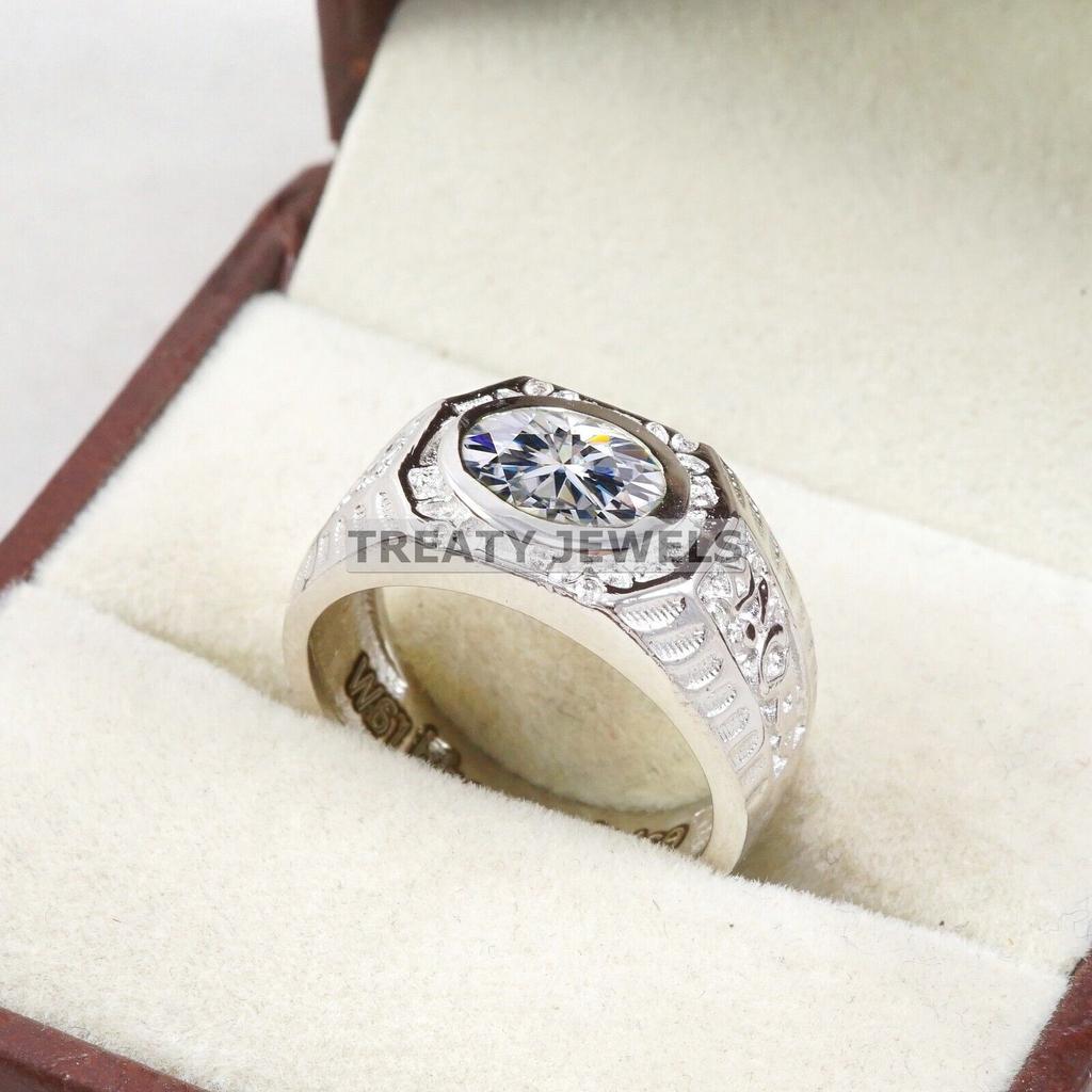 Moissanite Oval Cut Gemstone With 925 Sterling Silver Ring For Men's #B312 JL375681966035