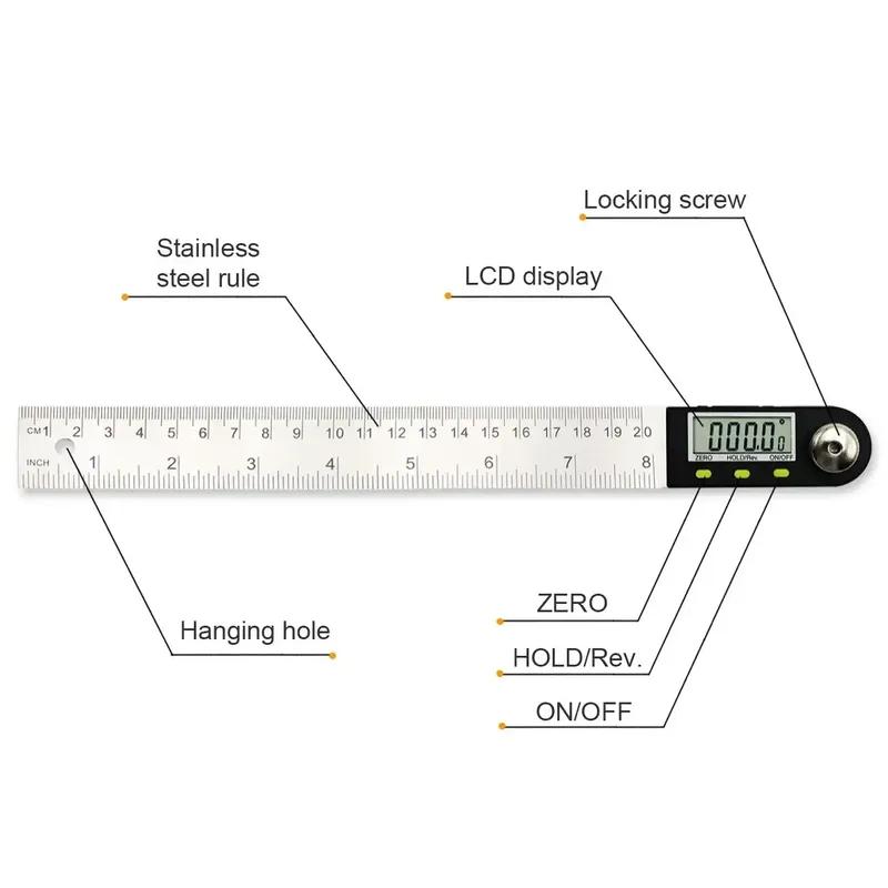 SHANHR 200/300mm Digital Protractor Inclinometer Angle Finder Level Measuring Instrument Digital Goniometer Angle Ruler 0-200mm
