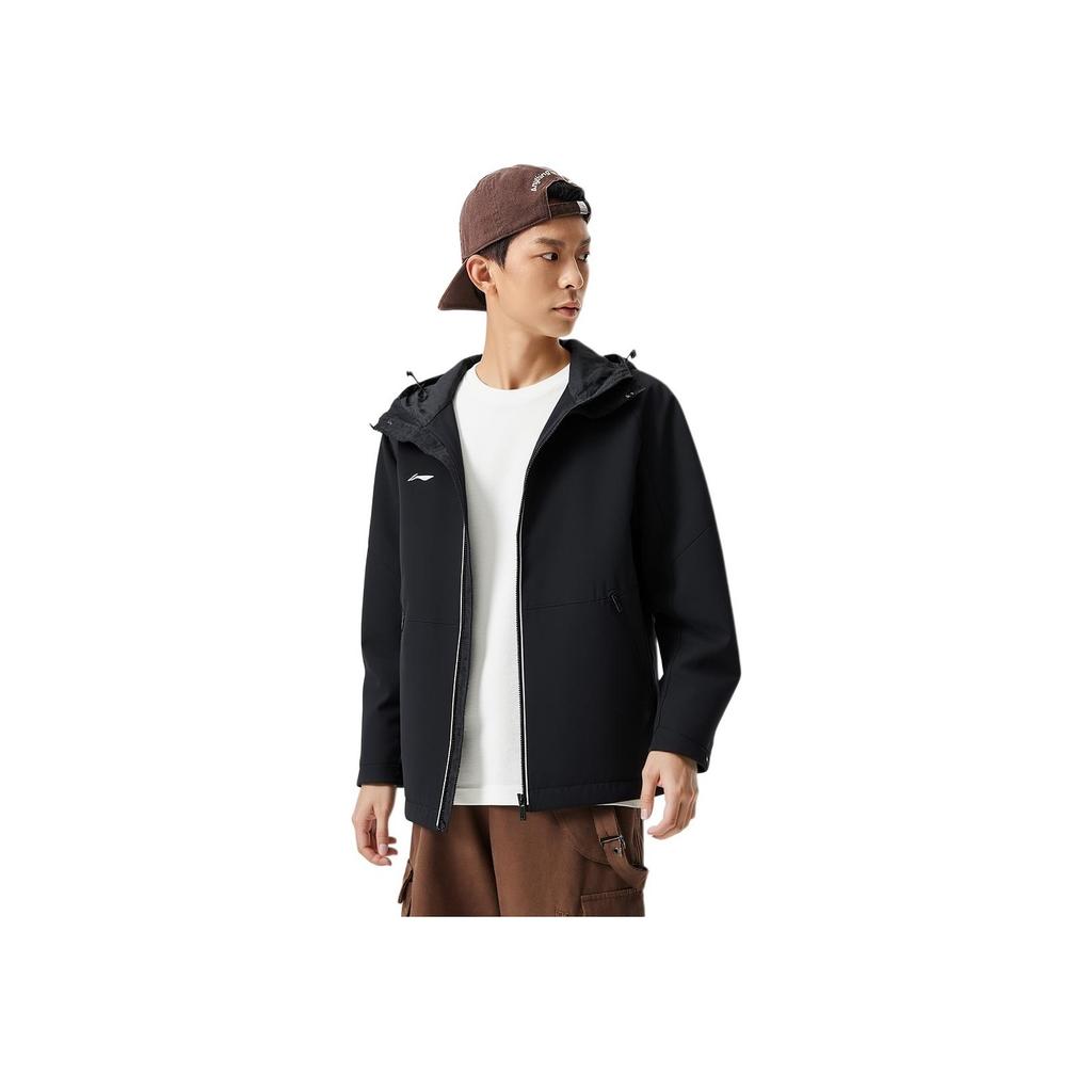 Li-Ning Solid Color Hooded Long Sleeve Windbreaker Men Outerwear Black AFDUA11-1