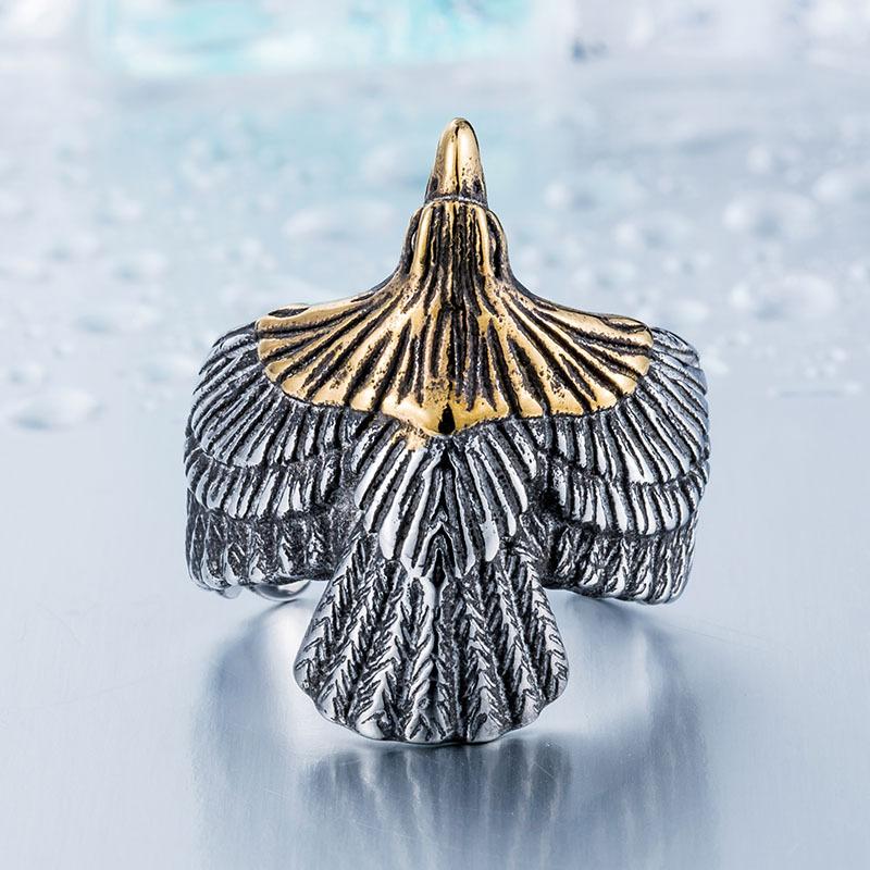 Vintage Gold Plated Eagle Feather Pattern Adjustable Unisex Titanium Steel Ring