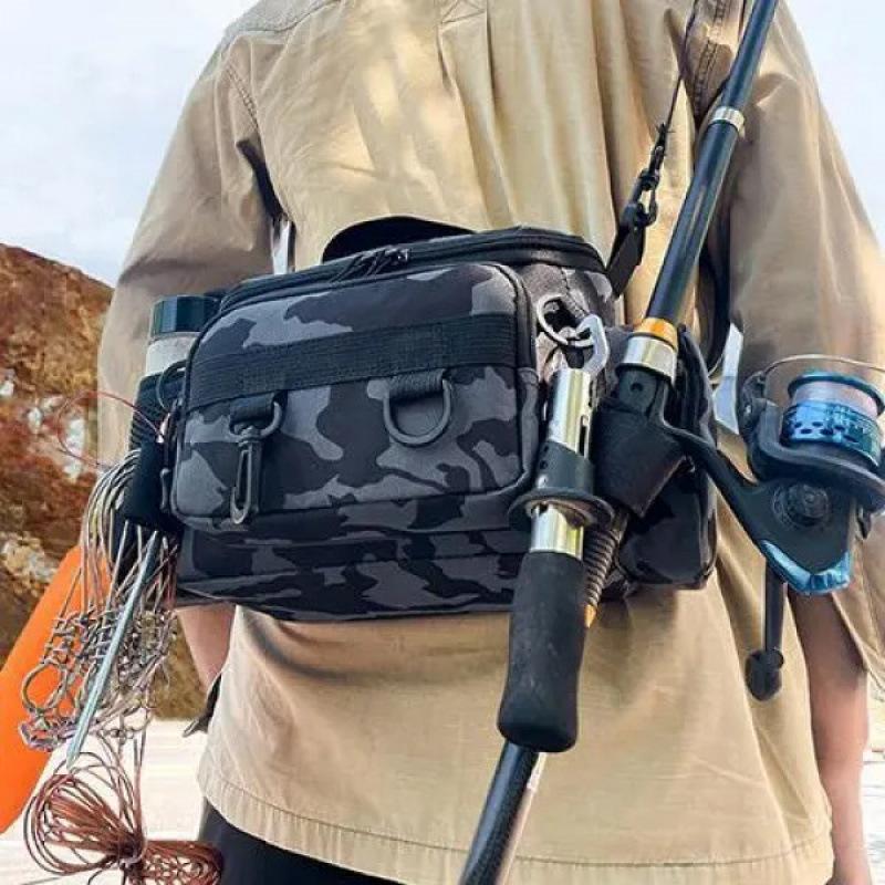 Fishing Tackle Backpack Storage Waist Bag Men Outdoor Shoulder Fishing Lure Gear Bags with Rod Pole Holder Camping Hiking Pack