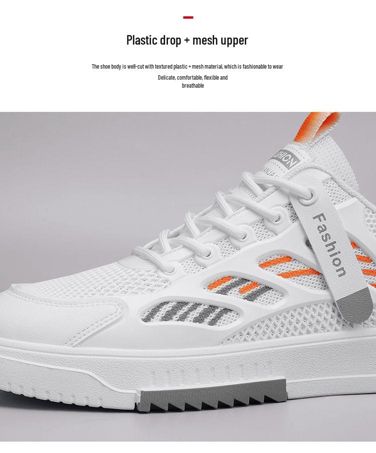 2024 Summer Men's Trendy White Mesh Sneakers - Breathable and Versatile Casual Skate Shoes