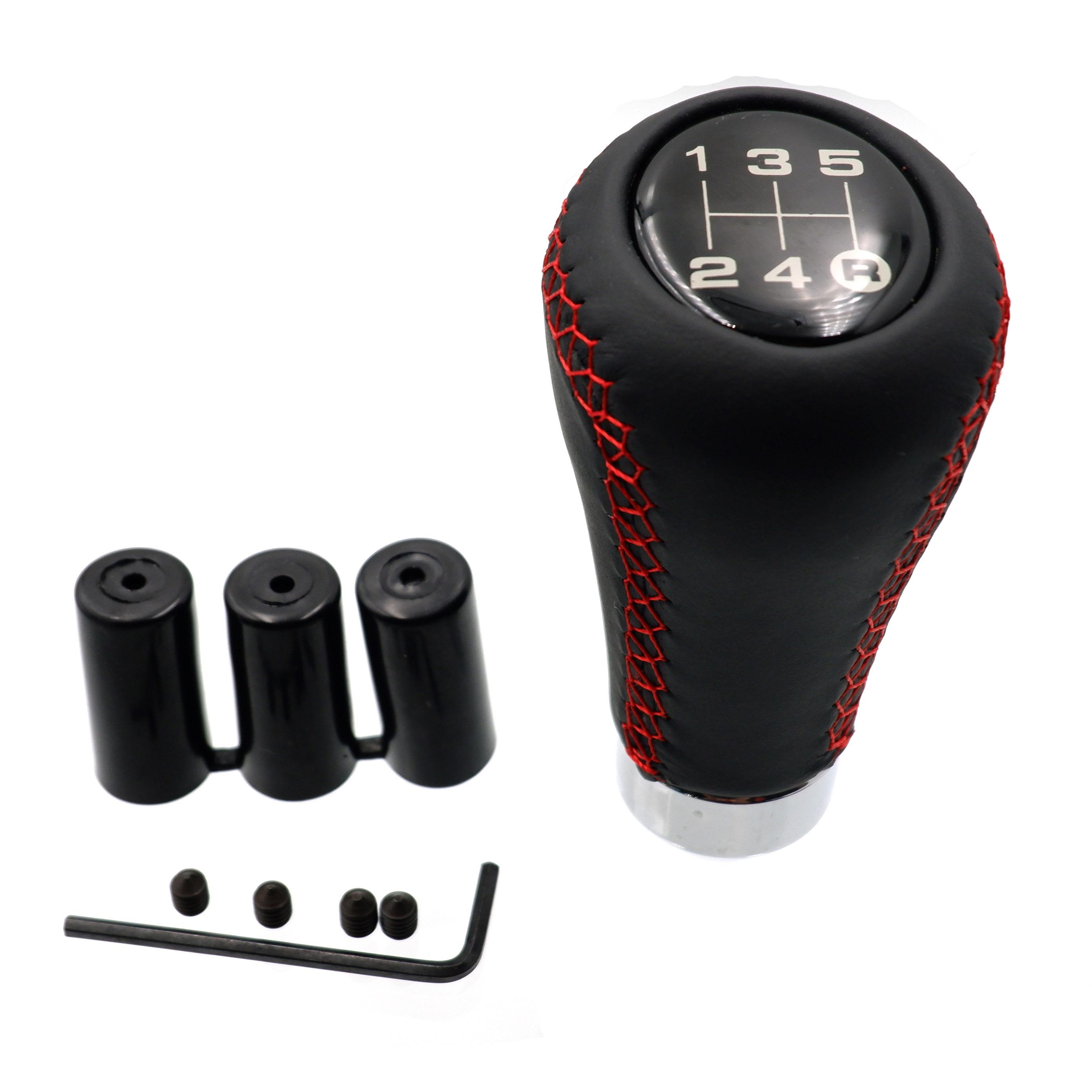 

Universal Car Gear Shift Knob Gear Stick 5 / 6 Speed Manual Shifter Lever Black Red Line Stitche PU Leather