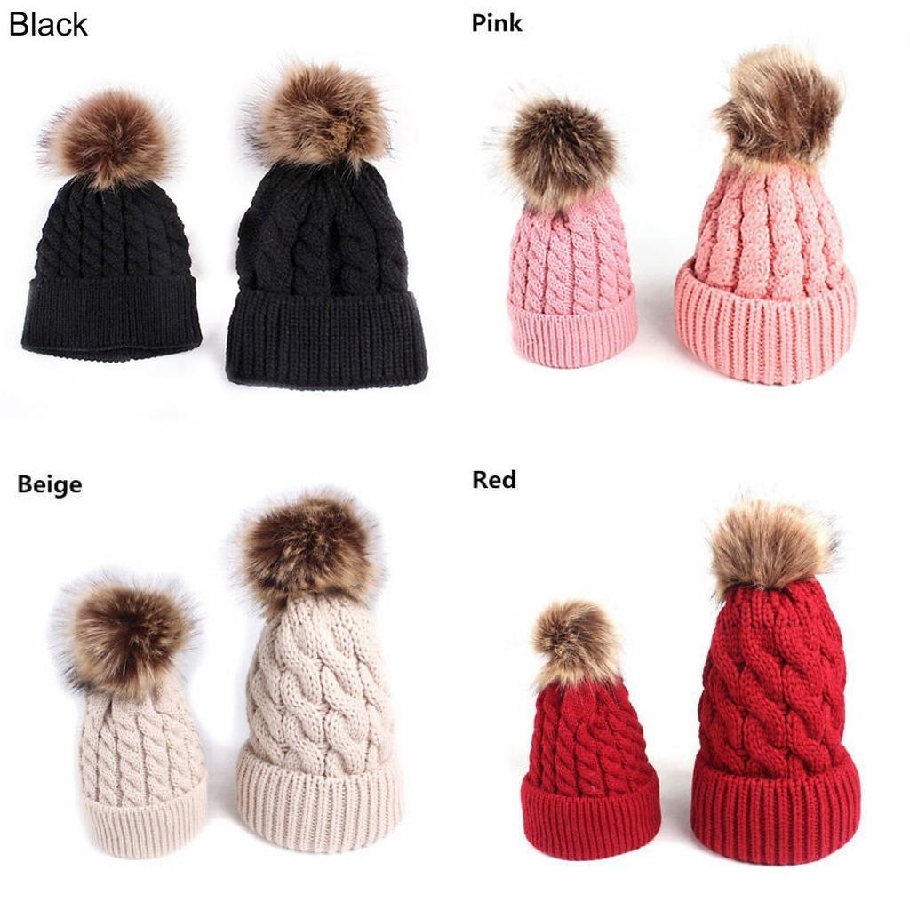 Stylish Comfortable And Stretchable Winter Mum And Baby Matching Knitted Beanie Hats