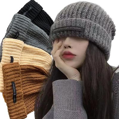 Einfache Winterwollstrickmütze Einfarbige Mode Damen Warme Mütze Ins Vielseitige Beanie Herbst Beanies für Dame Neuer Hut