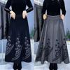Ethnic Style Women's Knitted Skirt, Thick Printed Flared High-Waist Long Knitted A-Line Skirt