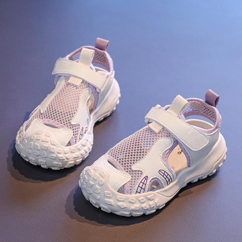 Kids Sports Sandals Mesh Breathable Girls Sandals Toes Capped 2025 Summer New Children Casual Shoes Non-slip Hollowed-out Trendy