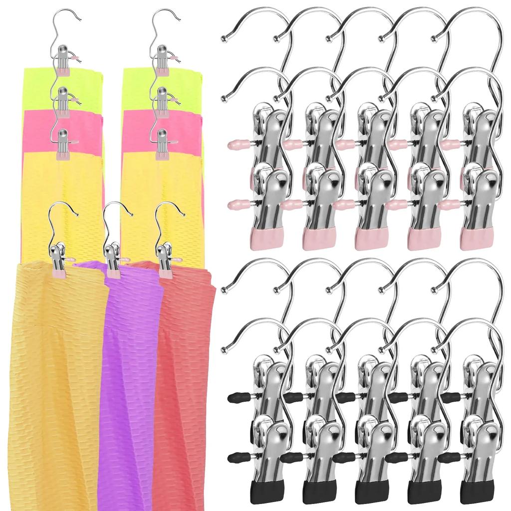 20Pcs Hanging Hold Clip for Closet 360° Rotating Stainless Steel Legging Organizer Boot Hanger Space Saving Hangers Single Clip