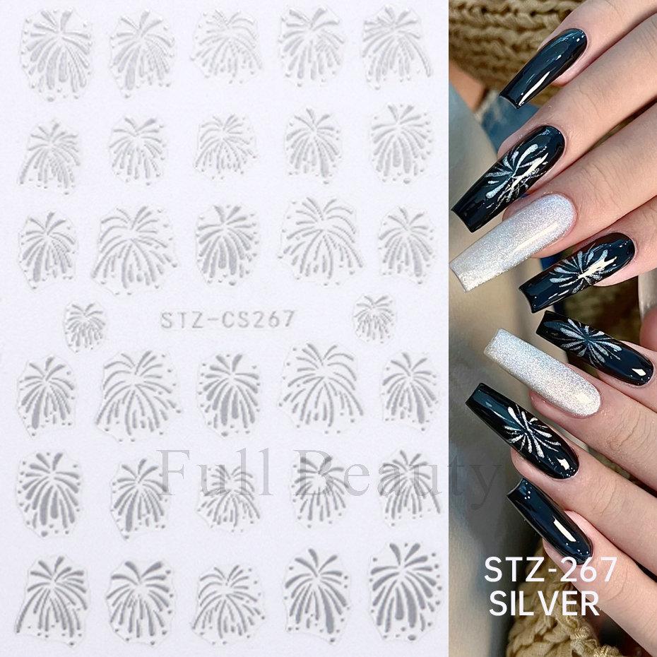 Nail Art Stickers, Japanese Romantic Laser Magic Gold And Silver Fireworks Bloom Adhesive Nail Stickers