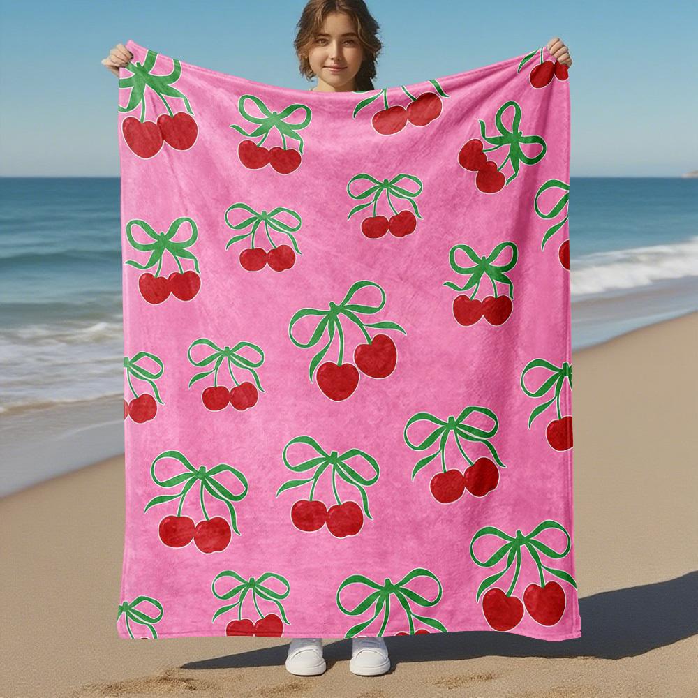 Cherries Bow Outdoor Flannel Blankets, Outdoor travel, Home Blankets, Fan Gifts,Suitable for All Seasons, Christmas Gifts. R1127065