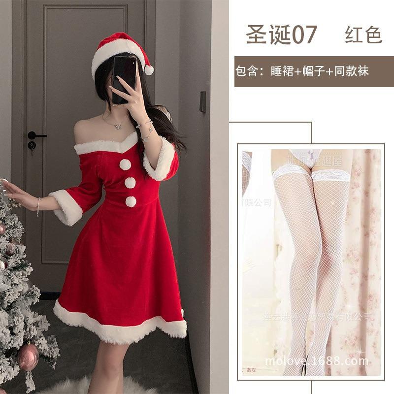 Sex Lingerie Sexy Red New Robe Plus Size Velvet Suit Christmas Ball Uniform Temptation