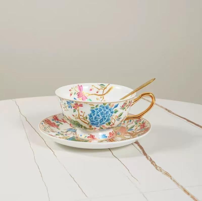 English Porcelain Coffee Mug and Saucer Floral Water Cup Creative Afternoon Tea Flower Tea Cup Home Breakfast Mug Birthday Gift