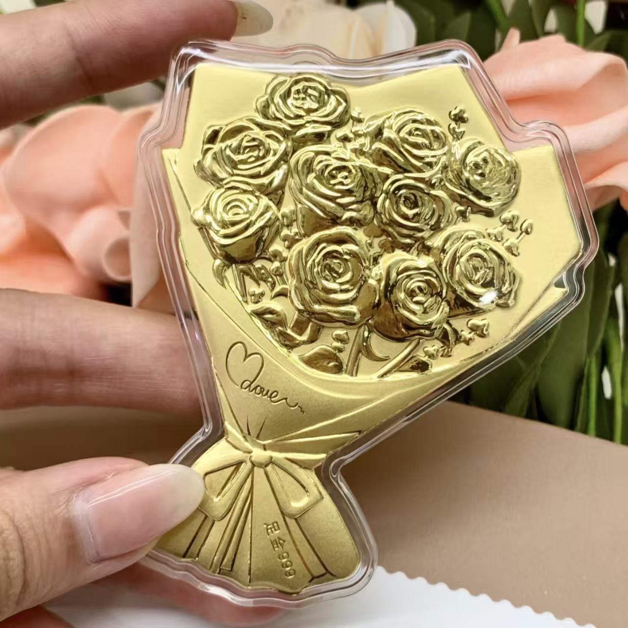 999 Pure Rose Gold Banknote Gift Box - Ideal Souvenir for Qixi Festival or Special Occasions Gold Plated