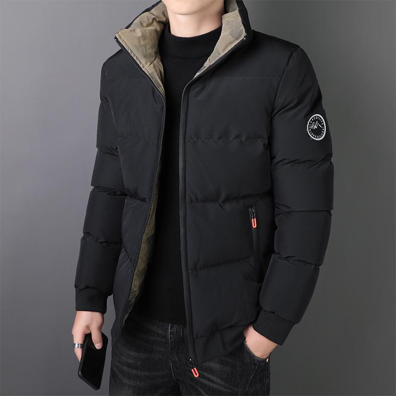 

2025 Men s Autumn/Winter Stand-Up Collar Thick Cotton Jacket - Handsome Design, Free Shipping M чёрный