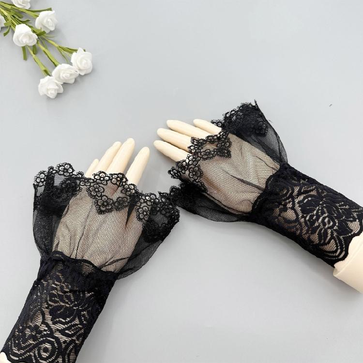 Damskie mankiety na nadgarstkach odpinany koronkowy marszczony tiul zimowe jesienne koszule sweter bluza elegancki haftowany kwiat