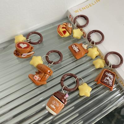 Cute Coffee Shop Star Keychain Sweet Girl Heart Pendant Star Cartoon Bag Pendant Girlfriend Accessories