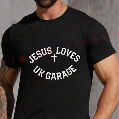 Jésus Aime le UK Garage SloganT-shirt Mode Homme Moto Noire Décontracté Été Confortable Manches Courtes Hauts