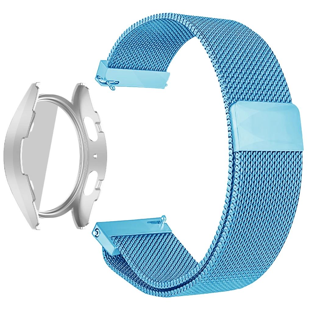 Coque PC + Bracelet Métal pour Samsung Galaxy Watch 7/6/5/4 44mm 40mm Bracelet Milanais Pare-chocs Protecteur en Verre Trempé Accessoires