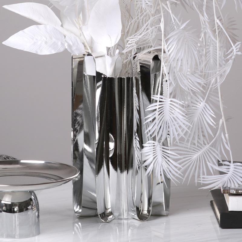 Home Decoration Vase Decoration Living Room Flower Arrangement Light Luxury Model Room Atmosphere Soft Decoration Dining Table Metal Flower Ware