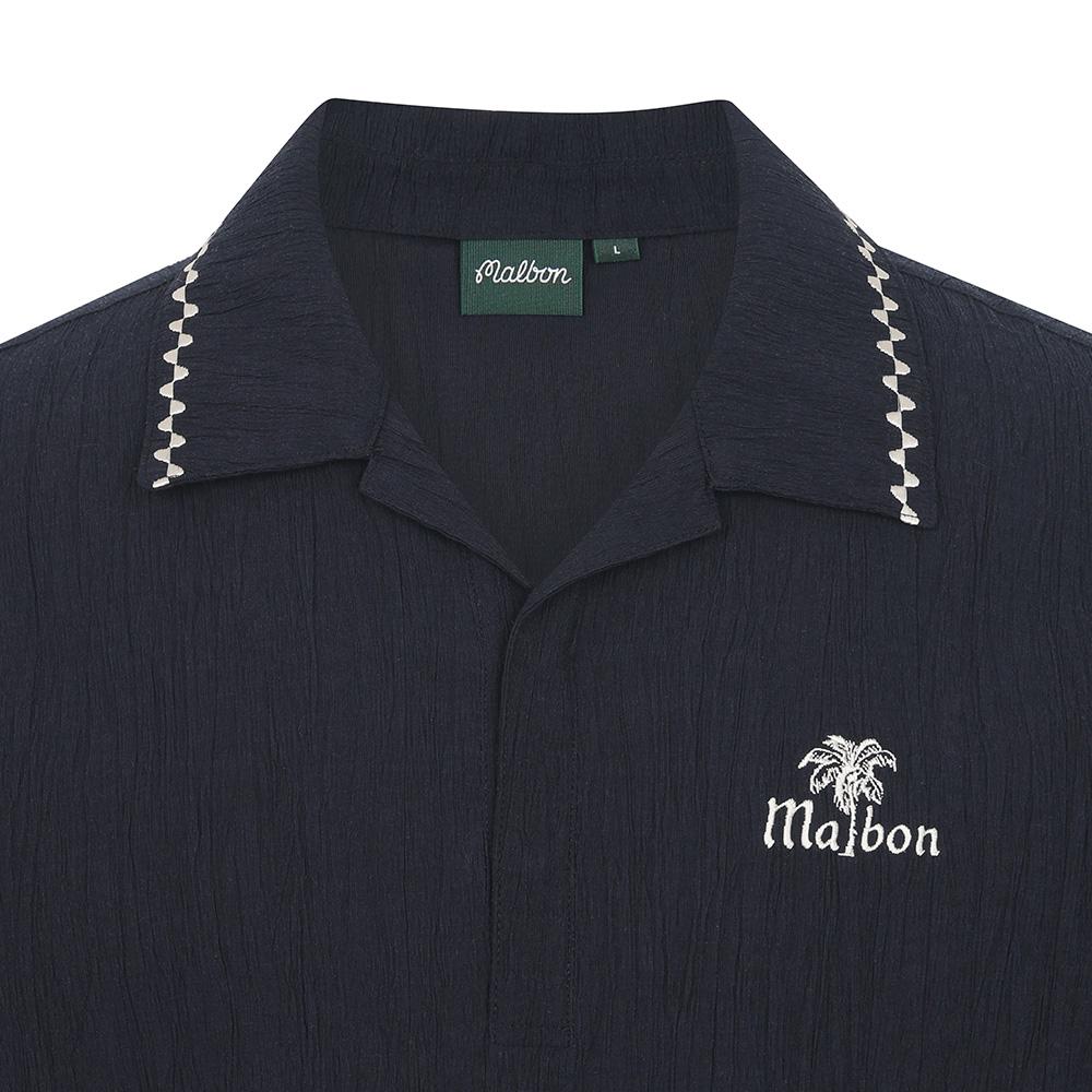 MALBON GOLF Summer Pleated Half-Open Collar T-Shirt Navy (Man)