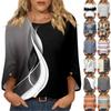 Women 34 Sleeve Crew Neck Pullover Top with Geometric Pattern Casual Loose Fit Blouse for Daily Wear Comfortable Soft Fabric