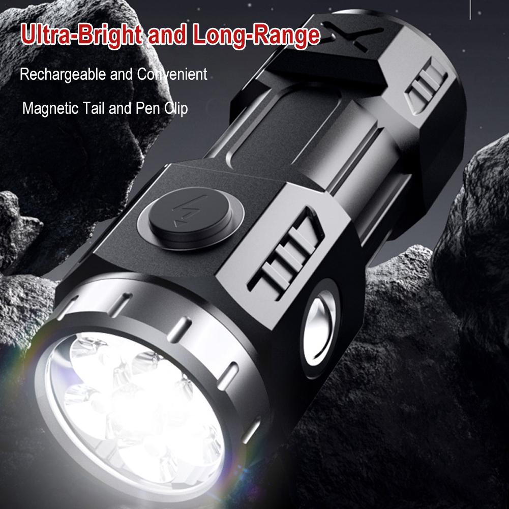 Flashlight Led Strong Light Rechargeable Portable Camping Lantern With Magnet Use Focusing  Long Range Lighting Equipment