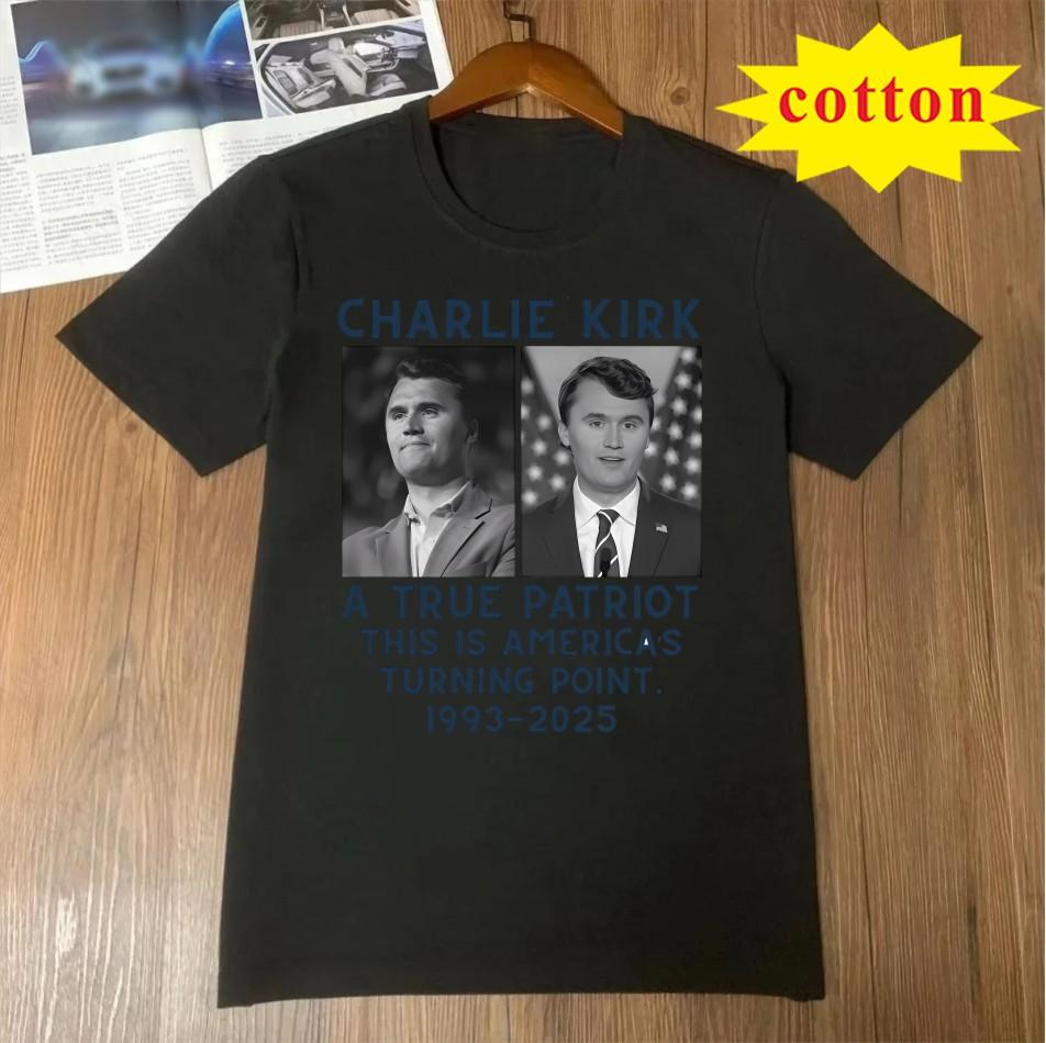 Charlie Kirk Commemorative Printed Tshirt With American Commemorative Style Unisex Casual Short Sleeved Shirt