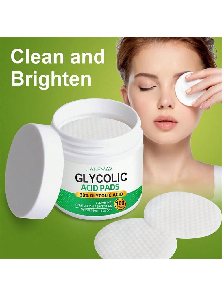 100Pcs Set/1Box GLYCOLIC ACID PADS. Boosted With Vitamins B5, C & E.Visibly Improves Uneven Tone. Im