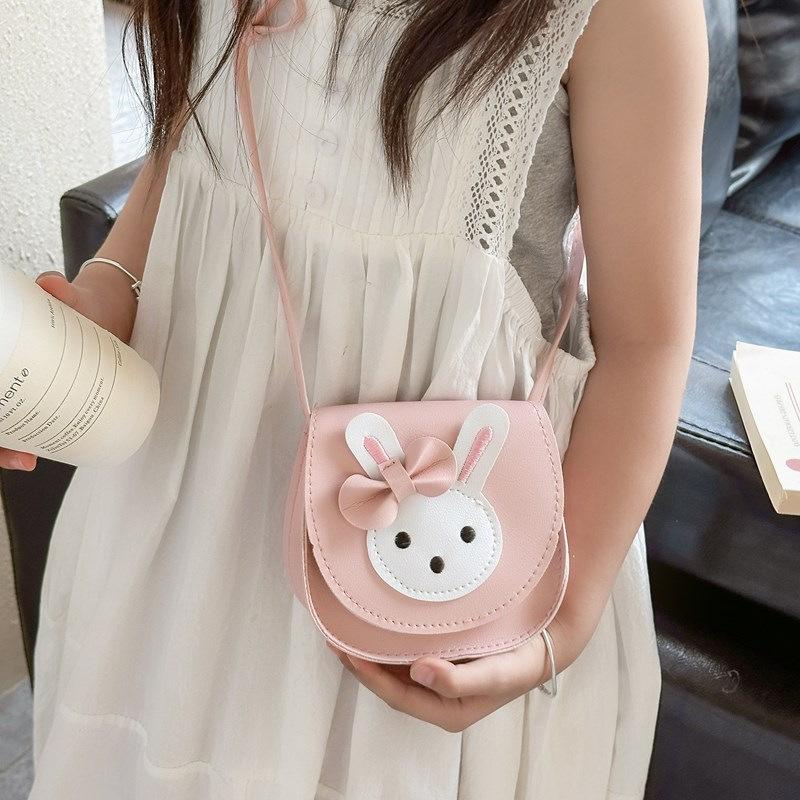 Cute Rabbit Faux Leather Crossbody Bag for Kids, Kawaii Cartoon Mini Square Shoulder Purse, Zipper Closure Single Strap Chain Bag for Children