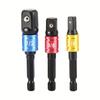[Durable Adapters] 3pcs Durable Alloy Color-Coded Impact Socket Adapters - 1/4", 3/8", 1/2" Hex | Compatible with Cordless Drills, Square Drill Bits