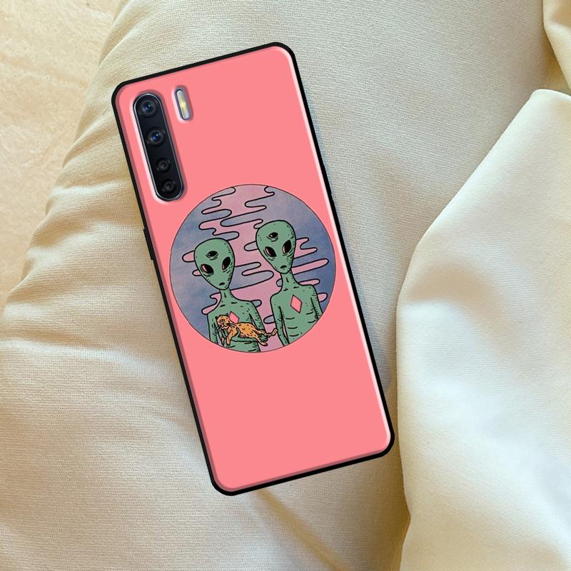 Aesthetics Cartoon Alien Space Case For Oppo A96 A76 A16 A18 A38 A58 A78 A98 A74 A94 A54 A80 A60 A40 A15 A17 A57 A5 A6 Pro