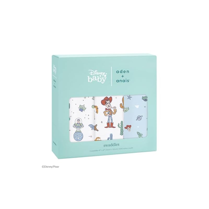 aden + anais Disney Toy Story Swaddle 3-Piece Set, 120 x 120cm, Muslin Cotton, for Newborns, Baby Shower Gift (SWADABDASWC30010DI)