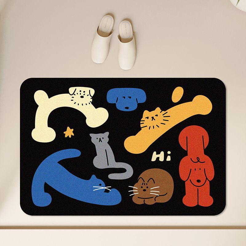 Cartoon Bathroom Floor Mat Water Absorption and Dirt Resistance Fun Bathroom Doorway Quick-drying Diatom Mud Floor Mat Toilet Anti-slip Mat