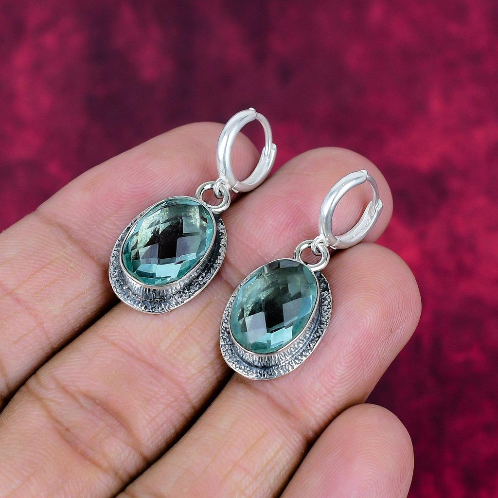 Aqua Apatite Earrings, 925 Solid Sterling Silver Earrings Handmade Gemstone Jewelry, Gifts For Wife Brand New Earrings