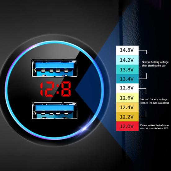 3.1A Car Charger Dual USB Port Quick Charging Aluminum Alloy LCD Display Mobile Phone Adapter for Phone