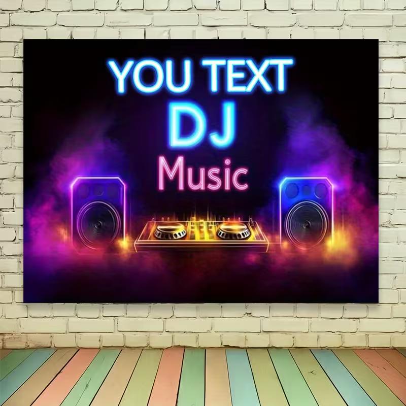 

Настраиваемый DJ-музыкальный гобелен, Персонализированный текст Неоновый DJ-микшер и Динамик Настенное украшение для вечеринки 47.2x31.5inch/120*80cm