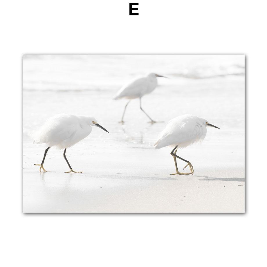 Weißer Strand Kürbis Vogel Blume Blätter Wand Kunst Leinwand Malerei Nordic Poster und Drucke Wand Bilder für Wohnzimmer Dekor