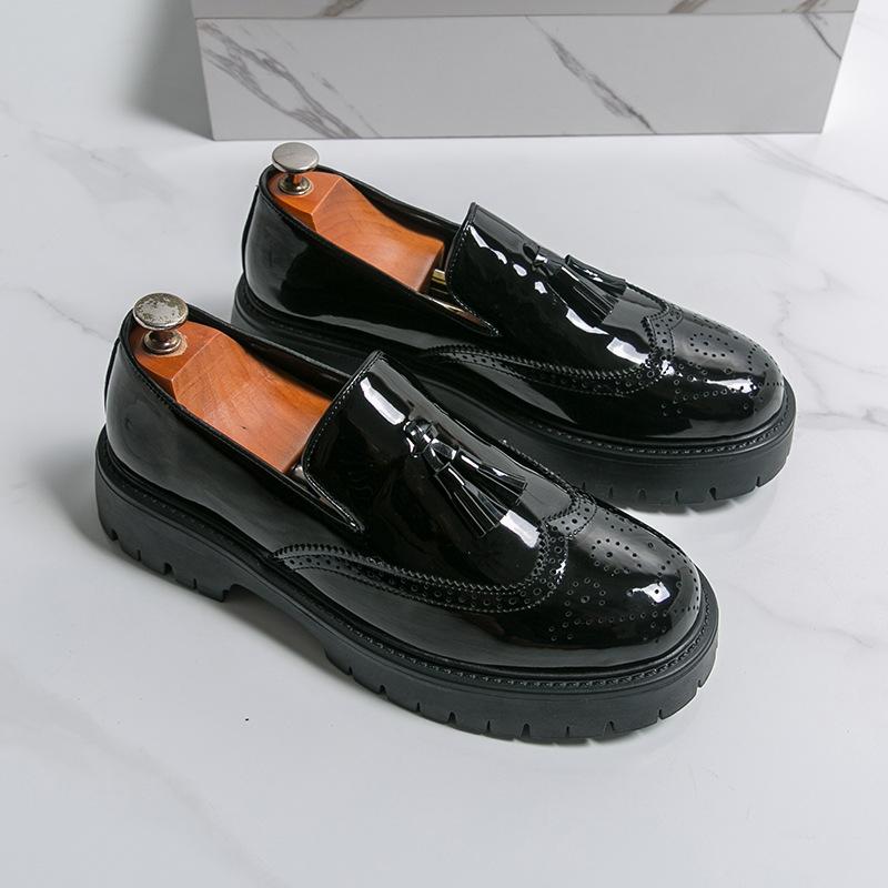 

Платье Деловые Кожаные Туфли Платформа Блок Кожаные Туфли Мужские Увеличивающие Рост Обувь Большого Размера Кисточка Один Педаль Рукав Мужские Лоферы 38