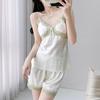 Women's Summer Home Pajamas Set Ice Silk Sexy Lace Suspender Shorts Simulation Silk Spring and Autumn