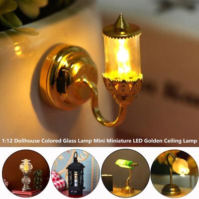 Mini Miniature LED Golden Light 1:12 Ceiling Lamp Chandelier  Doll House Accessories