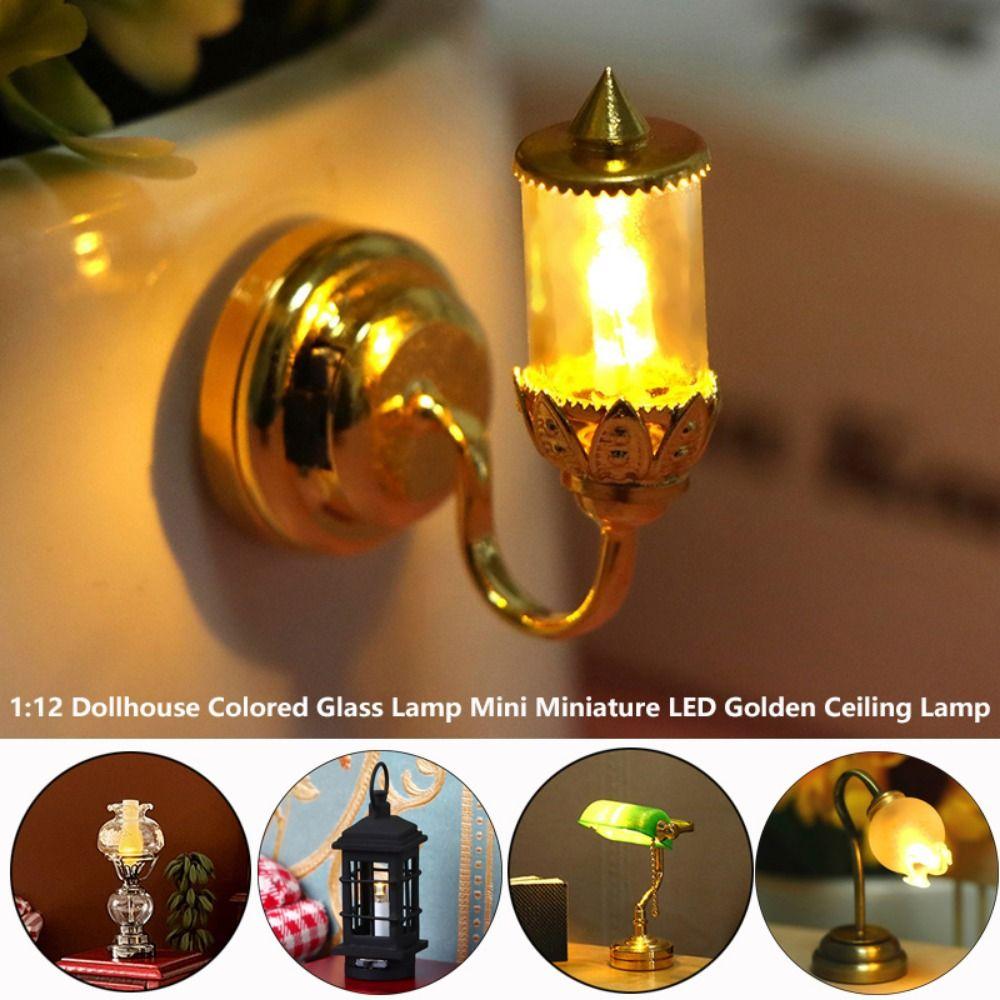 Mini Miniature LED Golden Light 1:12 Ceiling Lamp Chandelier Doll House Accessories