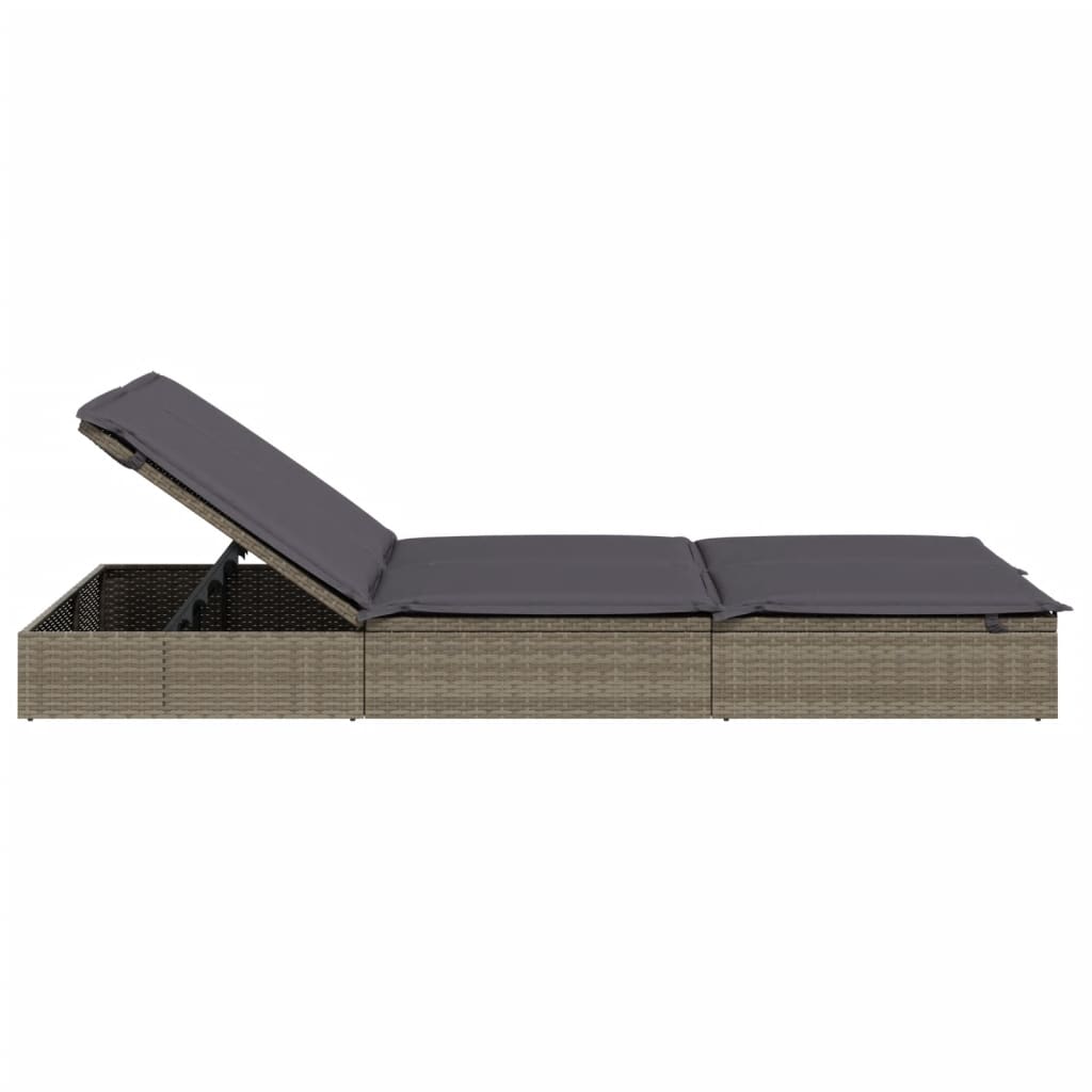 2 Person Sun Lounger with Cushions Grey Poly Rattan